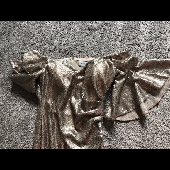 NWOT Calvin Klein gold sequin gown - Picture 3 of 7